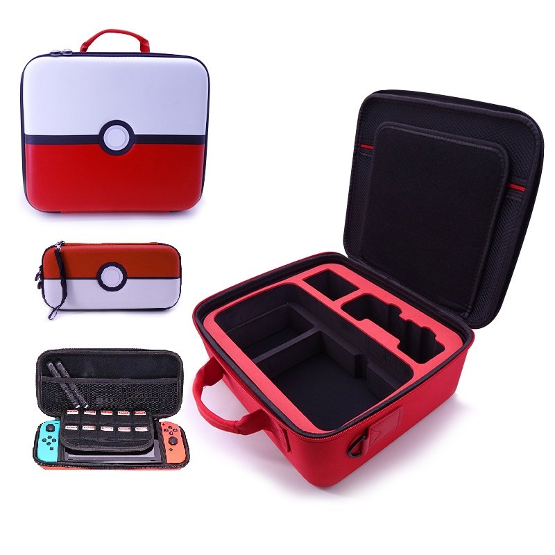 Nintendo Switch/Switch Oled Travel Case Hard Storage Carrying Gaming Bag (Poke Ball Pokemon) (Child-mother Storage Box) (Red+White) (Size:Medium)