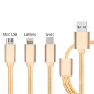 3 in 1 Lightning & Micro USB & Type C Cable (Silver/Gold/Pink/Black)